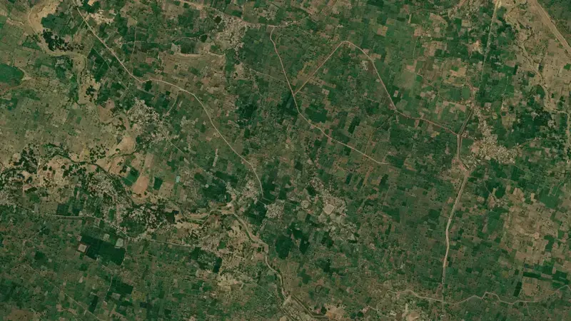 Satellite view of Dudhawa Dam reservoir, Chhattisgarh, India