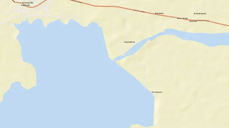 Road map of Gajuladinne Project reservoir, Andhra Pradesh, India