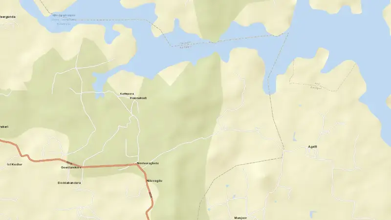 Road map of Harangi Dam reservoir, Karnataka, India