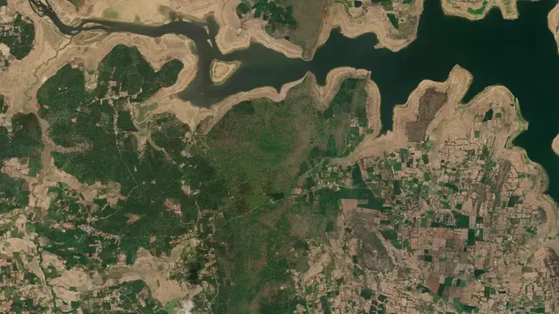 Satellite view of Harangi Dam reservoir, Karnataka, India