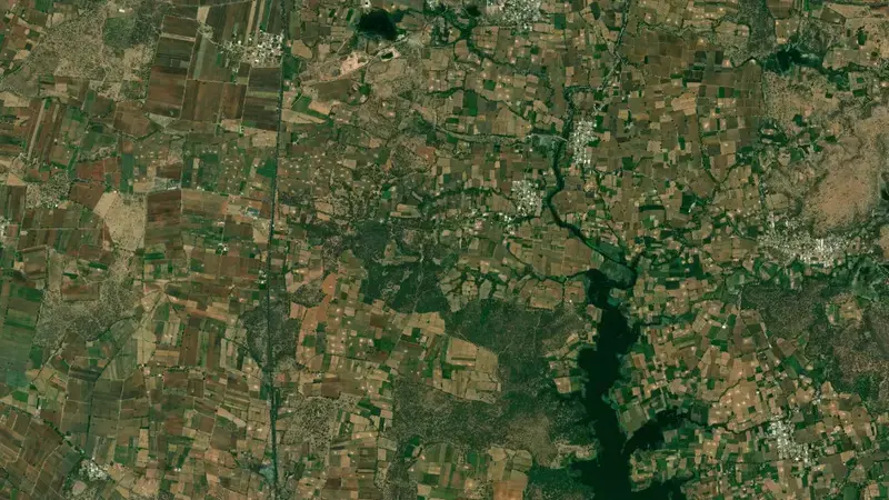 Satellite view of Hathmati Dam reservoir, Gujarat, India