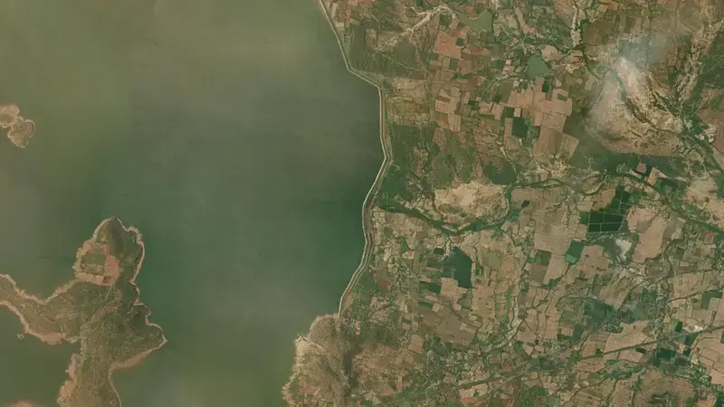 Satellite view of Kandaleru reservoir, IN, India