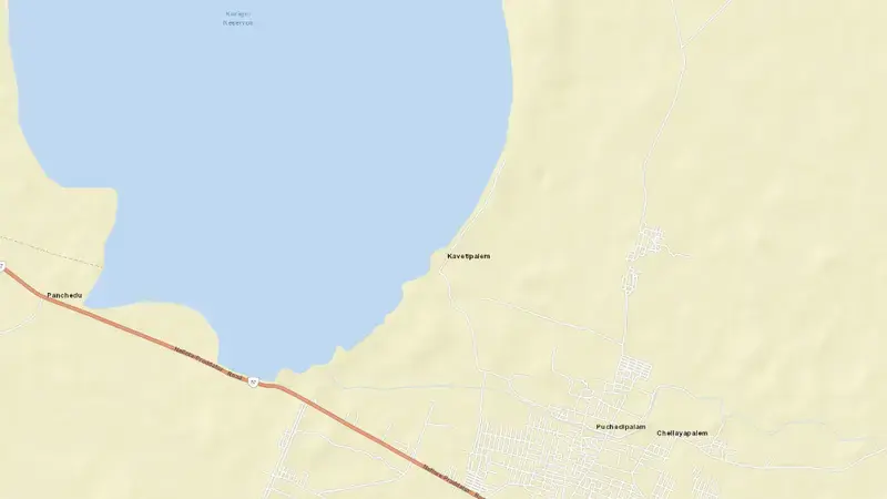 Road map of Kanigiri Reservoir reservoir, Andhra Pradesh, India