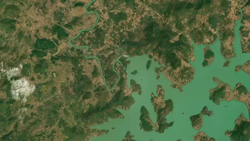 Satellite view of Machkund reservoir, Jharkhand, India