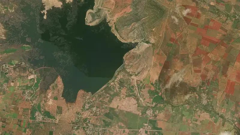 Satellite view of Mopadu Reservoir Project reservoir, Andhra Pradesh, India