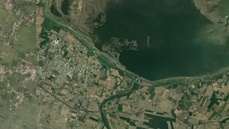 Satellite view of Nanak Sagar reservoir, Uttar Pradesh, India