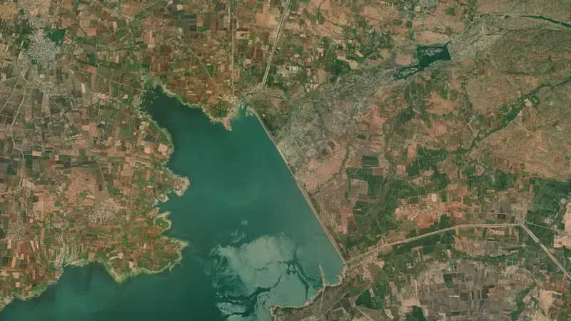 Satellite view of Narayanpur reservoir, Andhra Pradesh, India