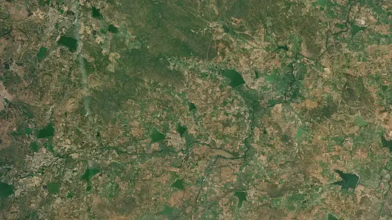 Satellite view of Nizamsagar Dam reservoir, Telangana, India