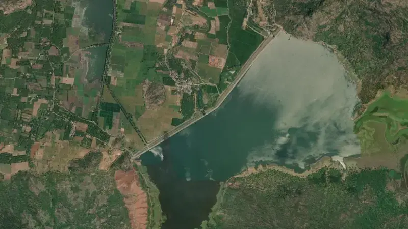 Satellite view of Palar Porundalar reservoir, Tamil Nadu, India