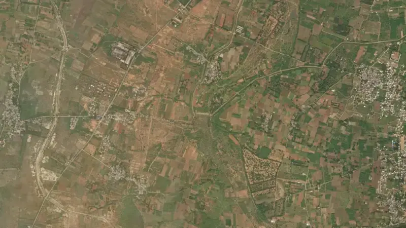 Satellite view of Pennar Kumudwathi Project (Anicut) reservoir, Andhra Pradesh, India