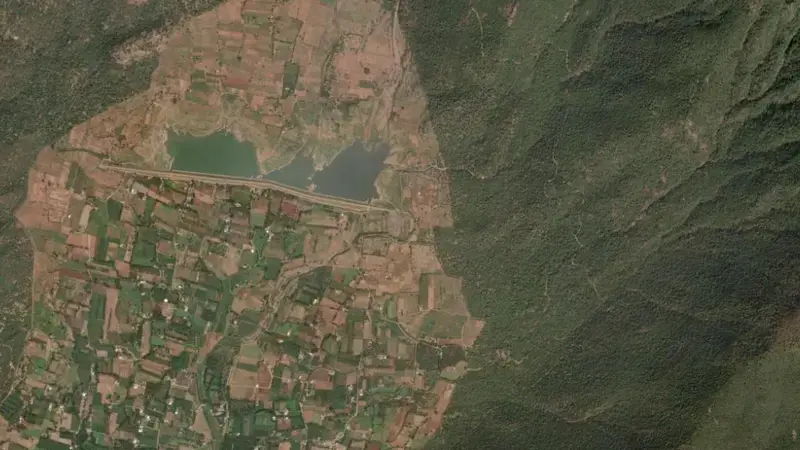 Satellite view of Perumpallam reservoir, Tamil Nadu, India