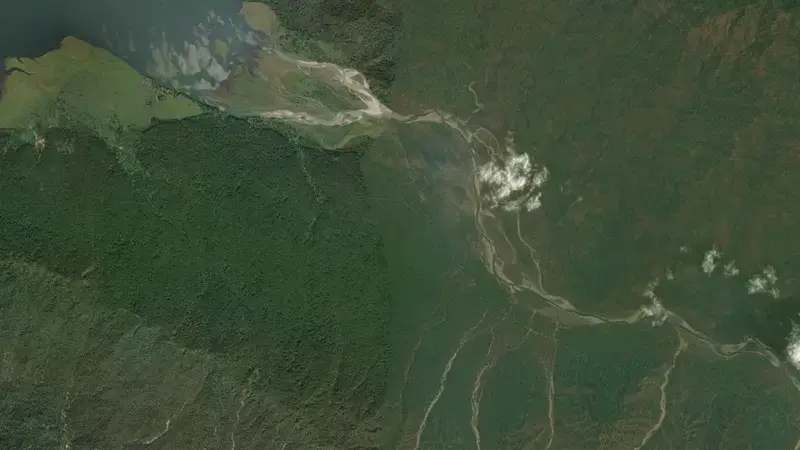 Satellite view of Ramganga Dam reservoir, Uttarakhand, India