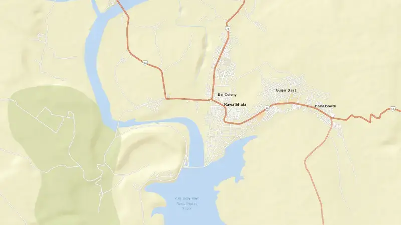 Road map of Rana Pratap Sagar Reservoir reservoir, Rajasthan, India
