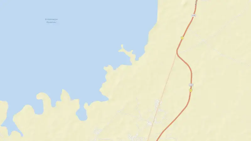 Road map of Sriram Sagar Dam reservoir, Telangana, India
