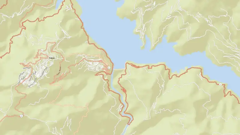 Road map of Tehri Dam reservoir, Uttarakhand, India