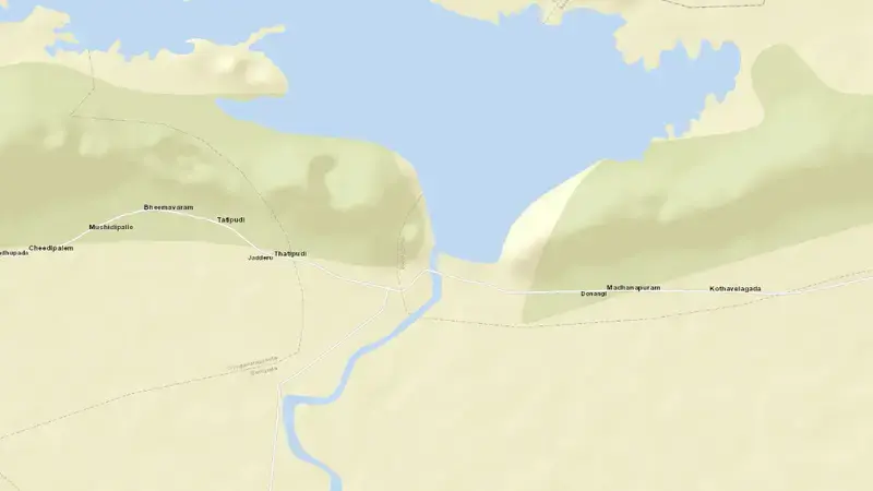 Road map of Thatipudi Reservoir reservoir, Andhra Pradesh, India