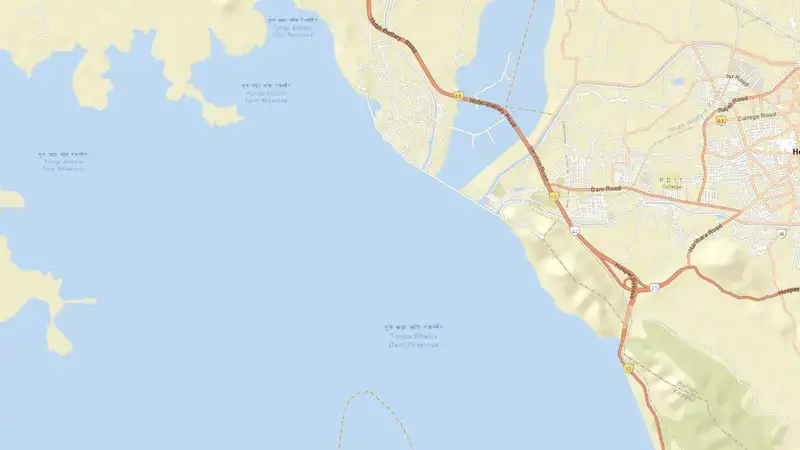 Road map of Tungabhadra Dam reservoir, Karnataka, India