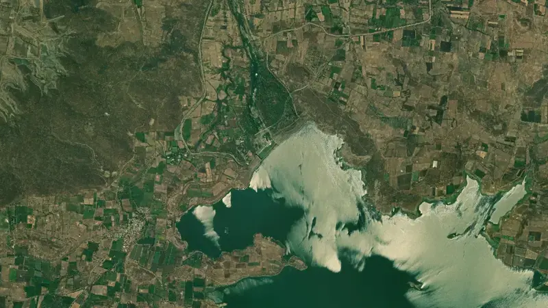 Satellite view of Waghur Dam reservoir, Maharashtra, India