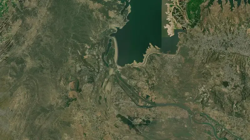 Satellite view of Mangla Dam reservoir, Azad Jammu & Kashmir, Pakistan