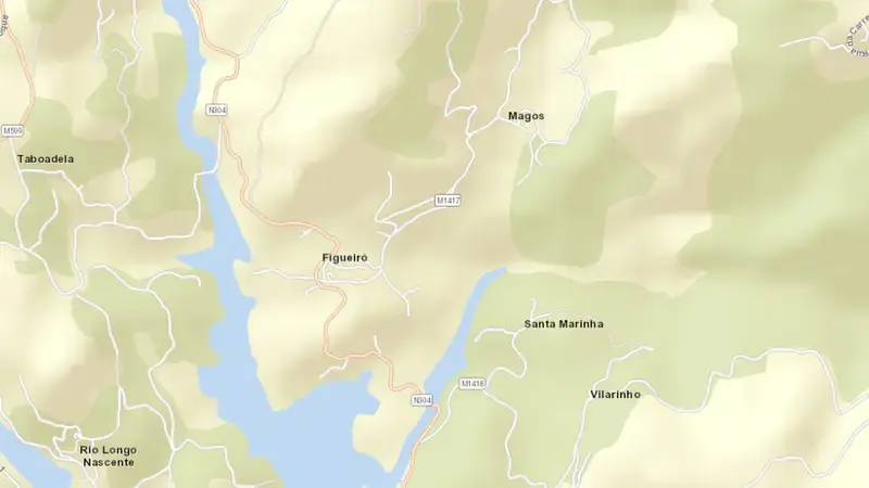 Road map of Guilhofrei reservoir, Braga, Norte, Portugal