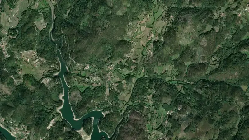Satellite view of Guilhofrei reservoir, Braga, Norte, Portugal