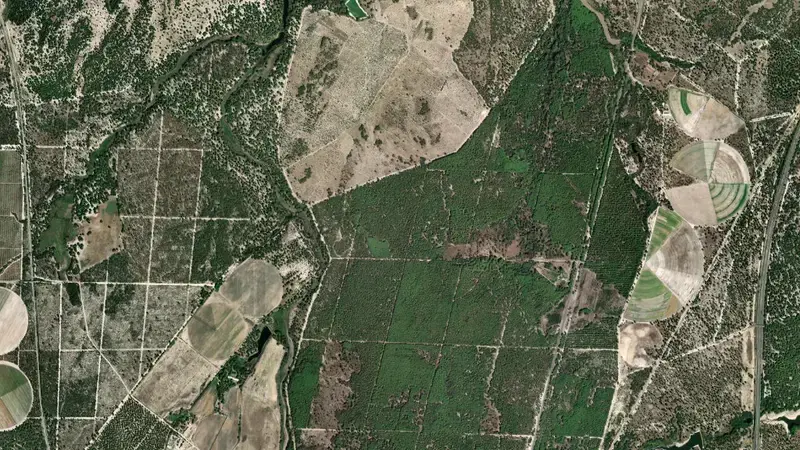 Satellite view of Pego do Altar reservoir, Setúbal, Alentejo, Portugal