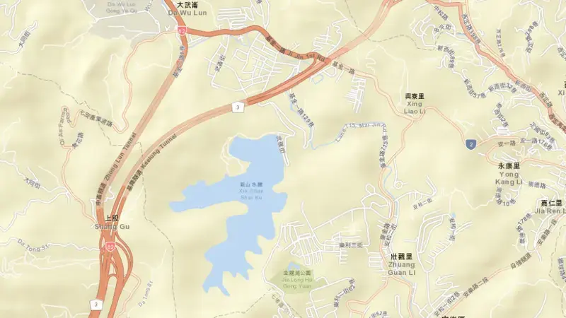 Road map of Xinshan Reservoir reservoir, North, Taiwan