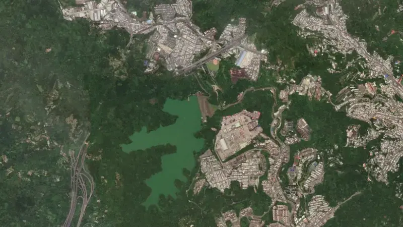 Satellite view of Xinshan Reservoir reservoir, North, Taiwan