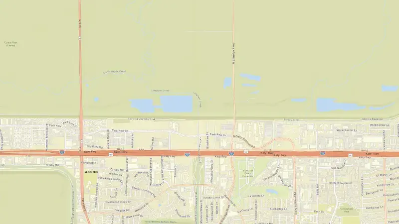 Road map of Addicks Reservoir reservoir, Texas, United States