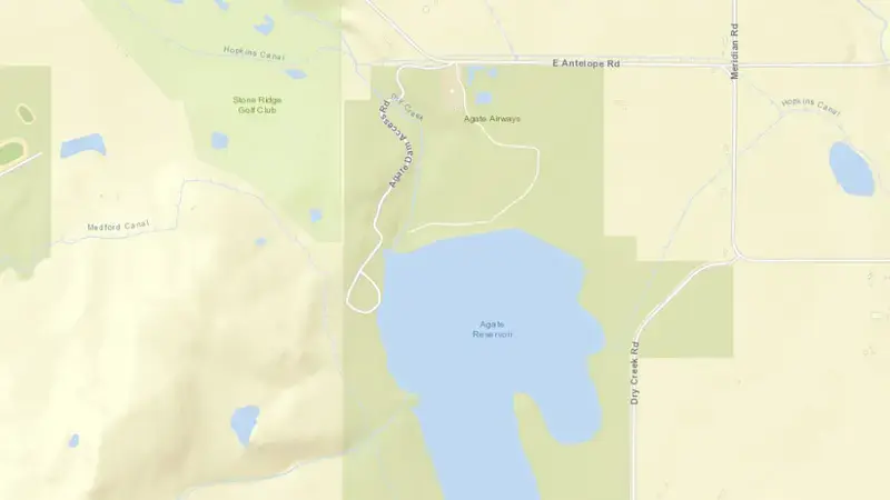 Road map of Agate Reservoir and Dam reservoir, Oregon, United States