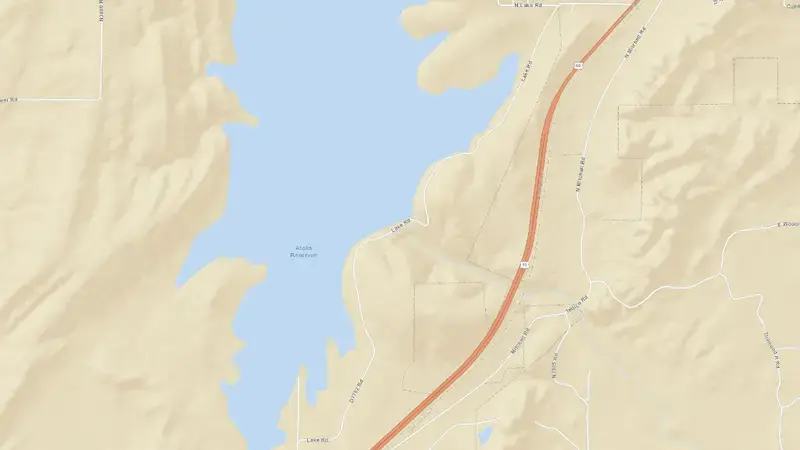 Road map of Atoka Reservoir reservoir, Oklahoma, United States