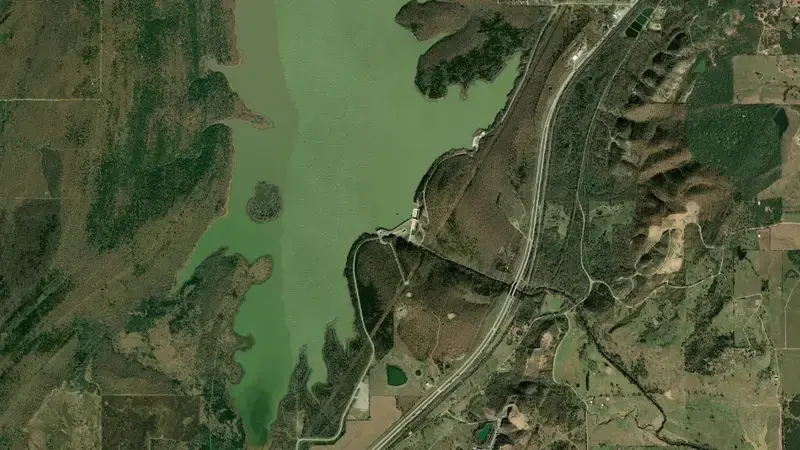 Satellite view of Atoka Reservoir reservoir, Oklahoma, United States