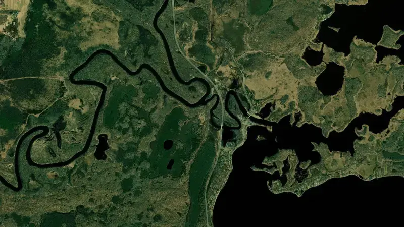 Satellite view of Big Sandy Lake Dam reservoir, Minnesota, United States