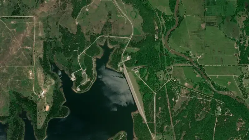 Satellite view of Birch Lake reservoir, Oklahoma, United States