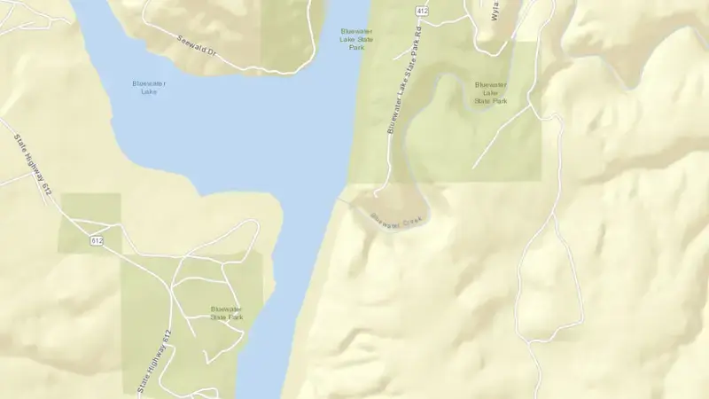 Road map of Bluewater Lake reservoir, New Mexico, United States