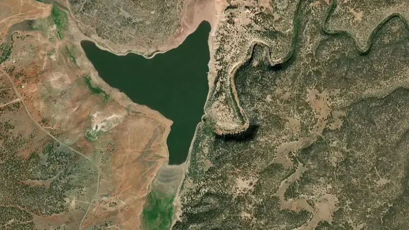 Satellite view of Bluewater Lake reservoir, New Mexico, United States