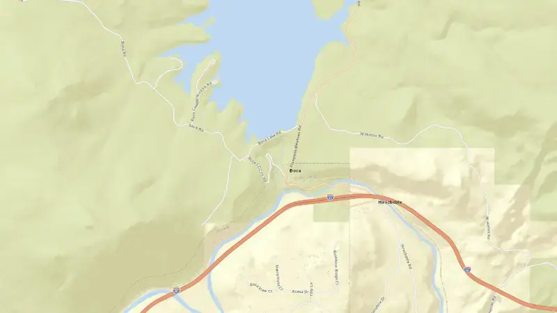 Road map of BOCA RESERVOIR reservoir, California, United States