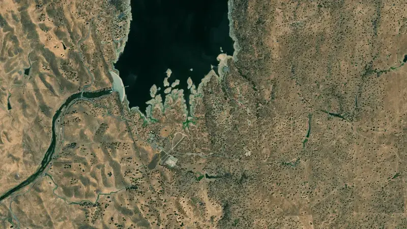 Satellite view of BUCHANAN DAM reservoir, California, United States