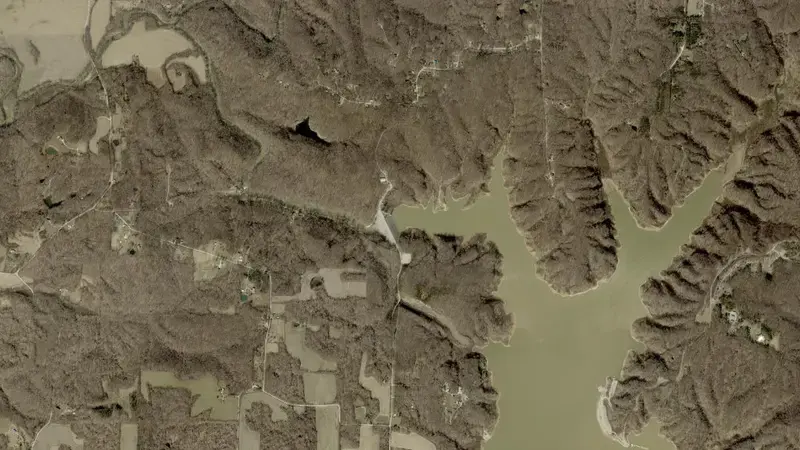 Satellite view of Cagles Mill Lake reservoir, Indiana, United States