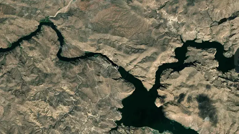 Satellite view of Canyon Lake reservoir, Arizona, United States