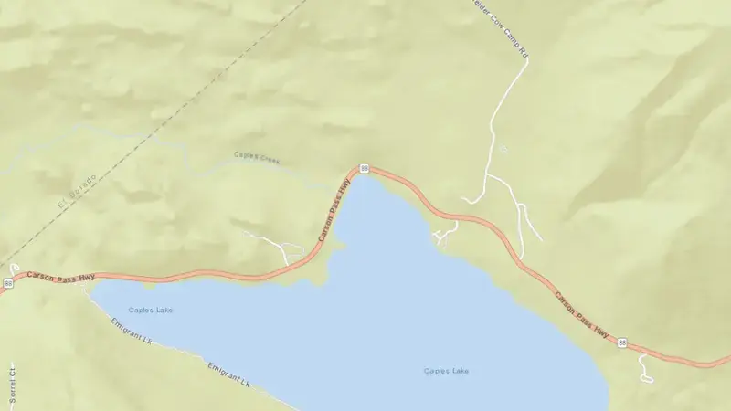 Road map of CAPLES LAKE reservoir, California, United States