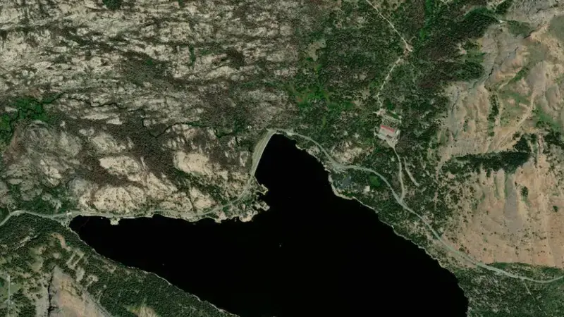 Satellite view of CAPLES LAKE reservoir, California, United States