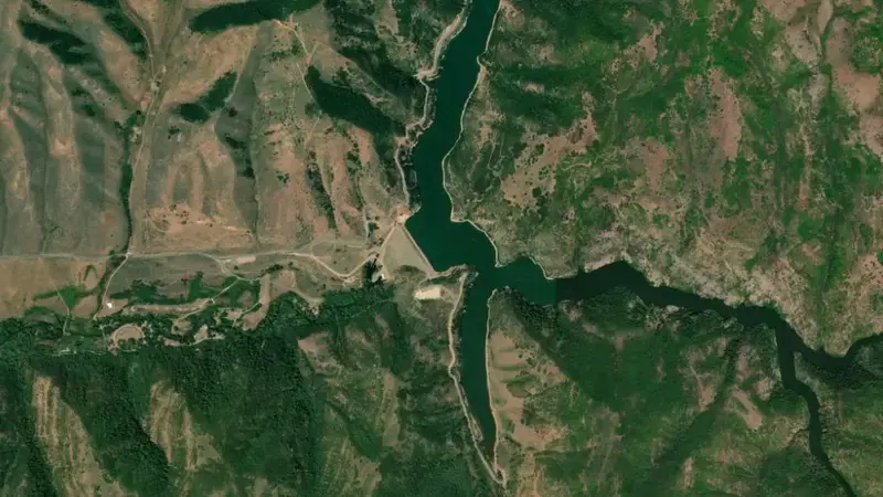 Satellite view of Causey Reservoir and Dam reservoir, Utah, United States