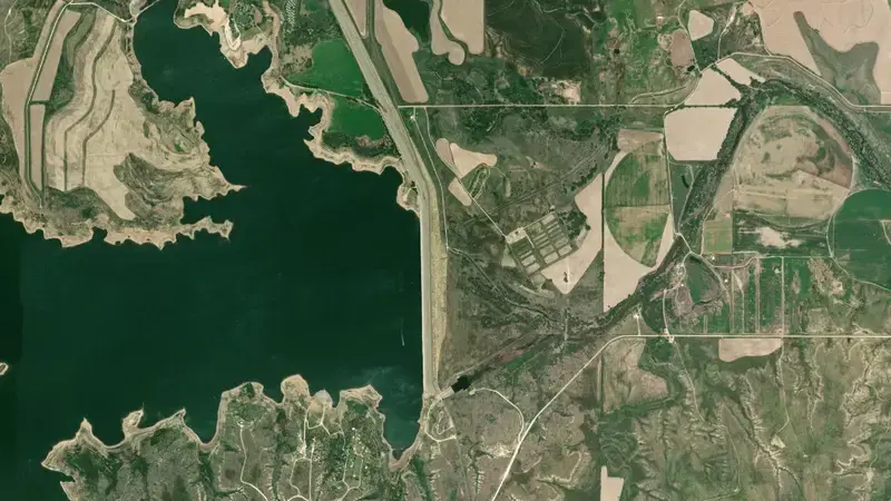 Satellite view of Cedar Bluff Reservoir reservoir, Kansas, United States