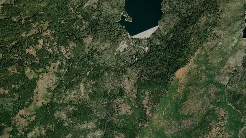 Satellite view of CHERRY VALLEY DAM reservoir, California, United States