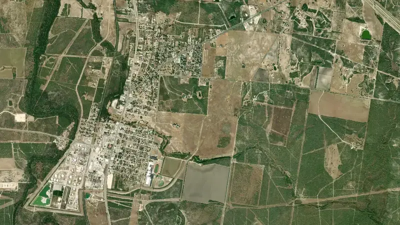 Satellite view of Choke Canyon Reservoir and Dam reservoir, Texas, United States