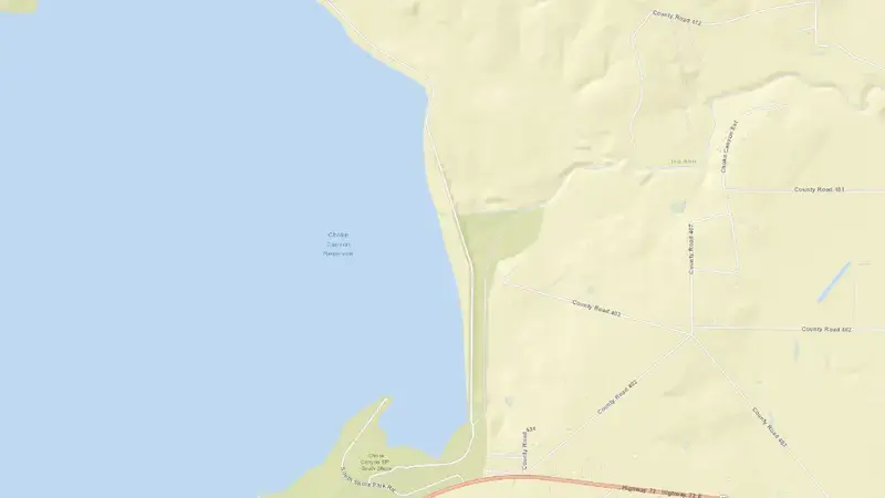 Road map of Choke Canyon Reservoir reservoir, Texas, United States