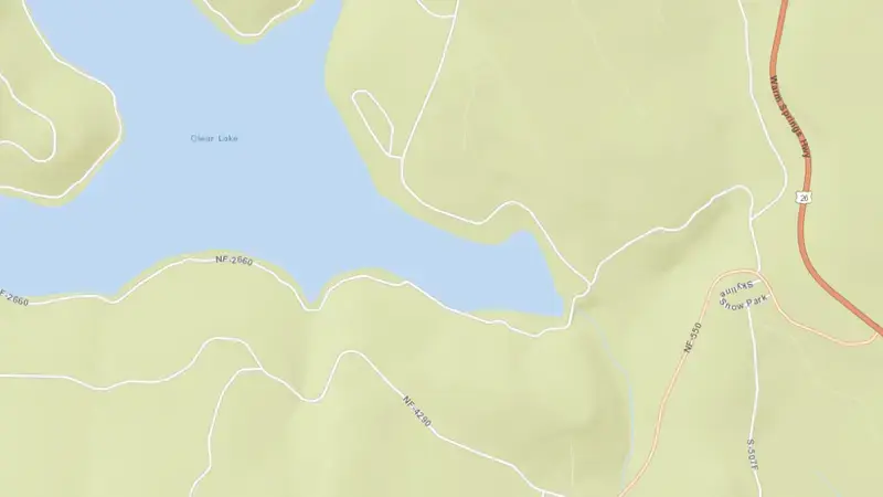 Road map of Clear Lake and Wasco Dam reservoir, Oregon, United States
