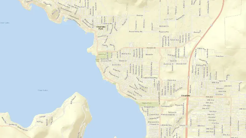 Road map of CLEAR LK - CACHE CREEK reservoir, California, United States
