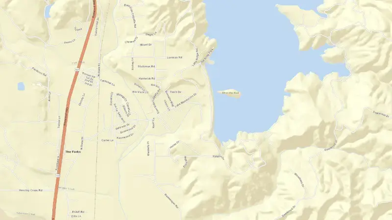 Road map of COYOTE (LAKE MENDOCINO) reservoir, California, United States